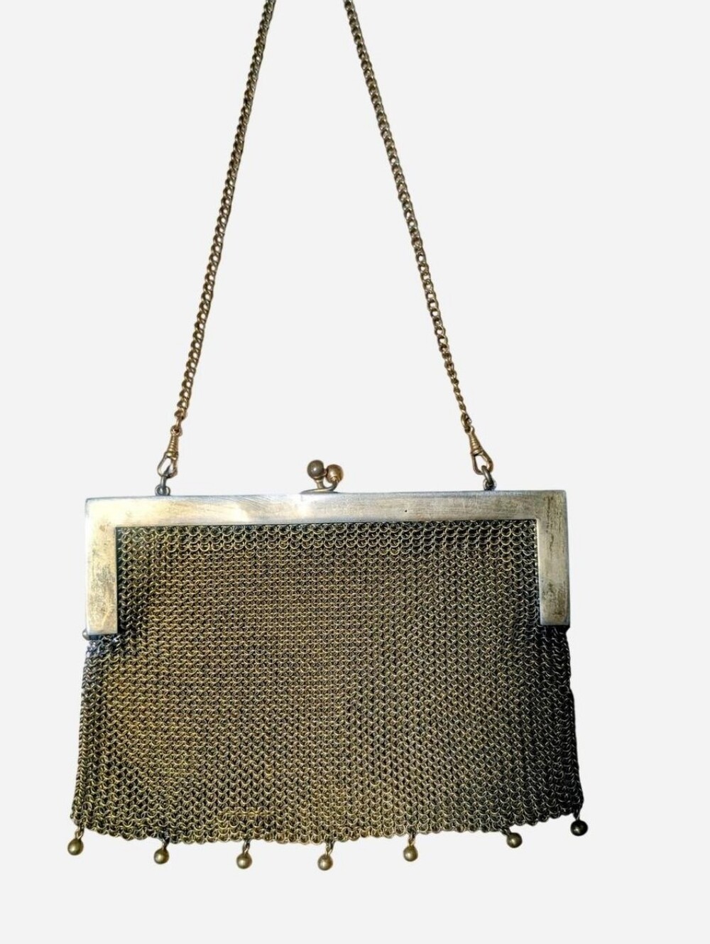 Antique German Silver Mesh Purse Chainmail Flapper Evening Bag